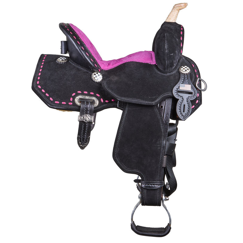Circle Y Saddlery Lightweight Lightspeed 13in Black Pink Checkered Barrel Saddle