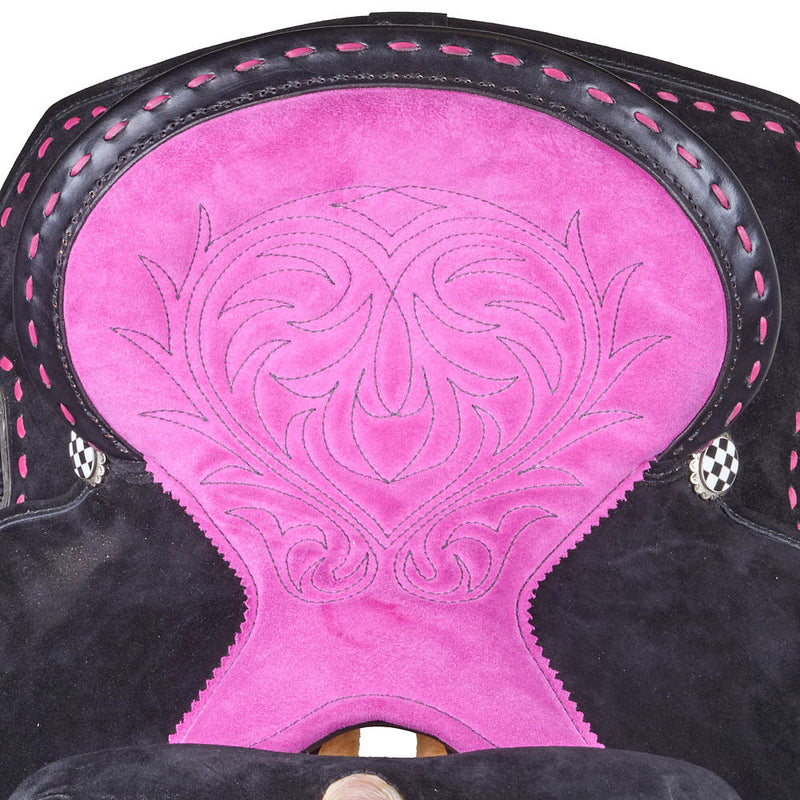Circle Y Saddlery Lightweight Lightspeed 13in Black Pink Checkered Barrel Saddle