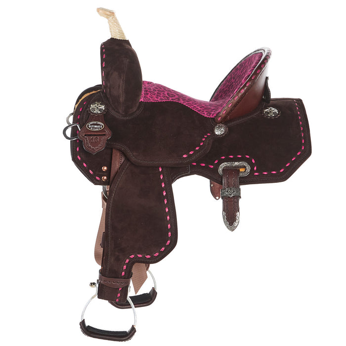 Circle Y Saddlery Lightweight Lightspeed Hot Pink Cheetah Buckstitch 13 Inch Barrel Saddle