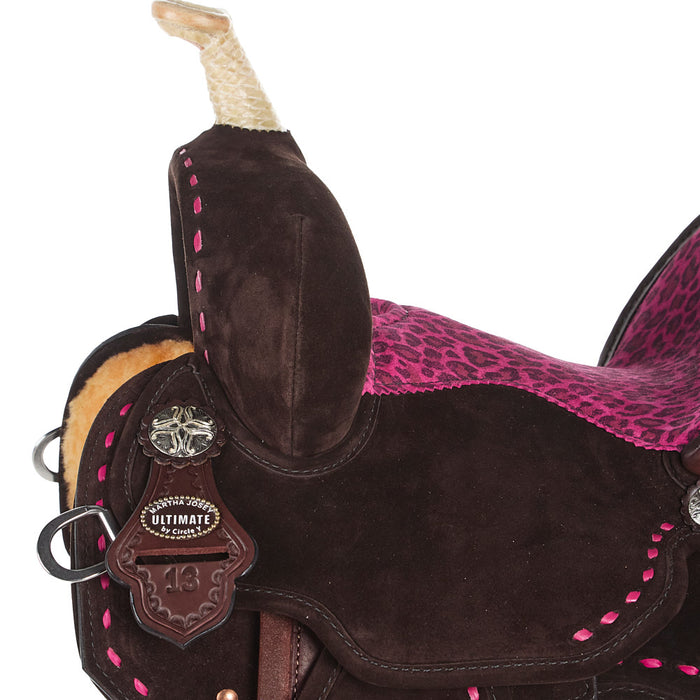 Circle Y Saddlery Lightweight Lightspeed Hot Pink Cheetah Buckstitch 13 Inch Barrel Saddle