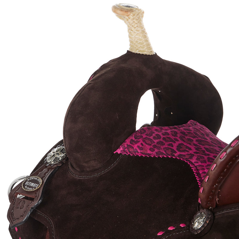 Circle Y Saddlery Lightweight Lightspeed Hot Pink Cheetah Buckstitch 13 Inch Barrel Saddle