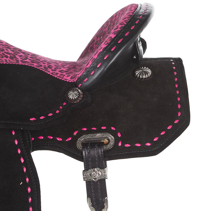 Circle Y Saddlery Josey Mitchell 14in Hot Pink Cheetah Wide Barrel Saddle