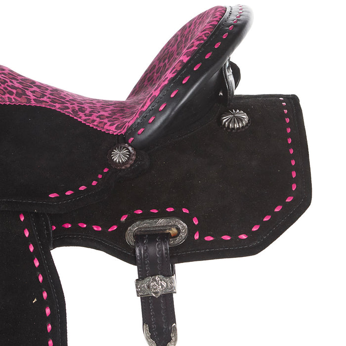 Circle Y Saddlery Josey Mitchell 14in Hot Pink Cheetah Wide Barrel Saddle
