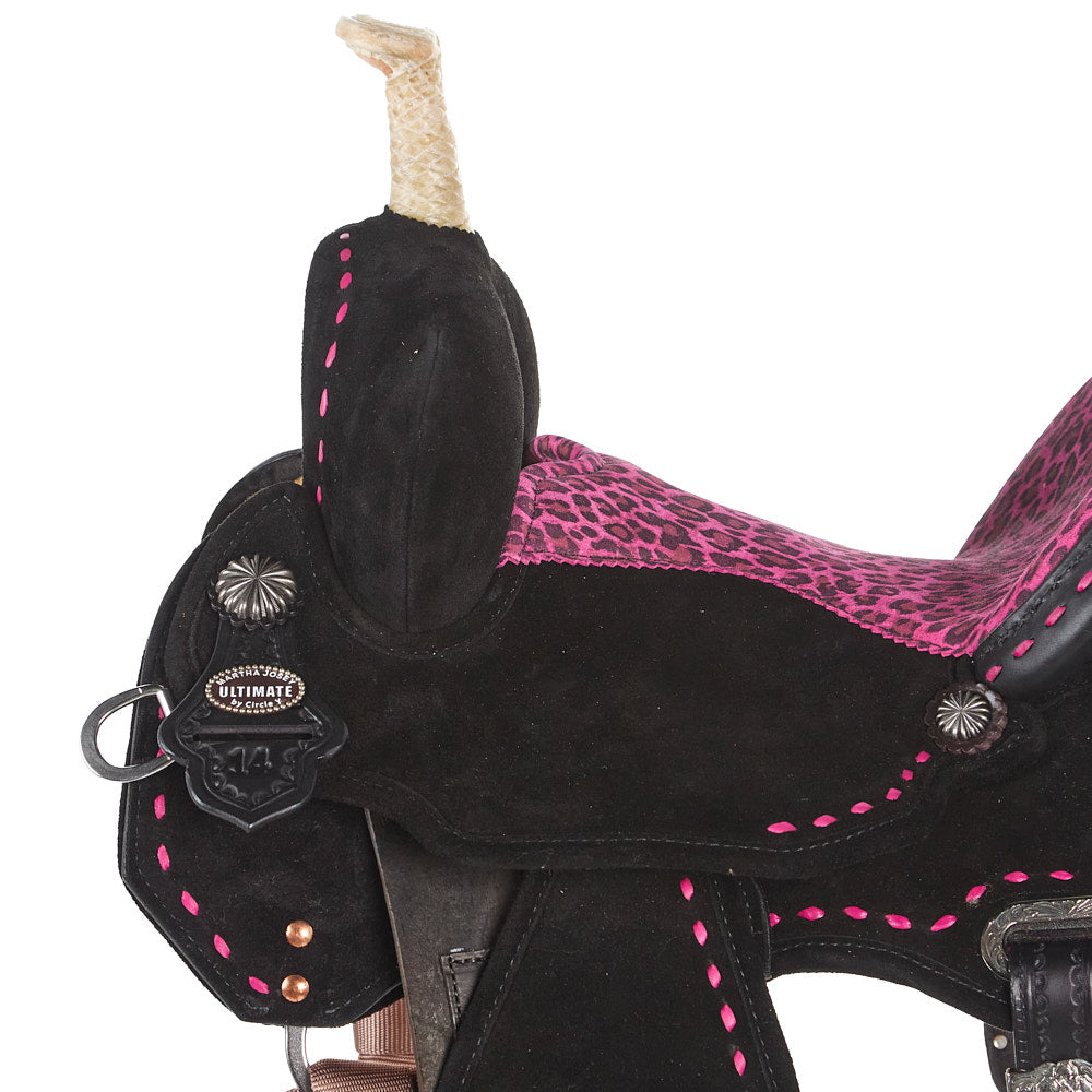 Circle Y Saddlery Josey Mitchell 14in Hot Pink Cheetah Wide Barrel Sad