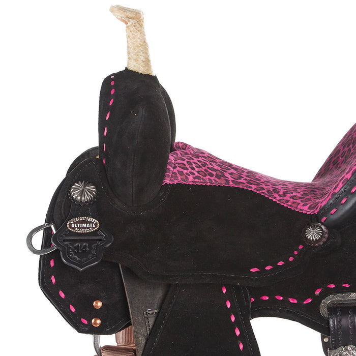 Circle Y Saddlery Josey Mitchell 14in Hot Pink Cheetah Wide Barrel Saddle