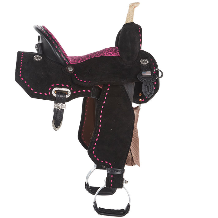 Circle Y Saddlery Josey Mitchell 14in Hot Pink Cheetah Wide Barrel Saddle