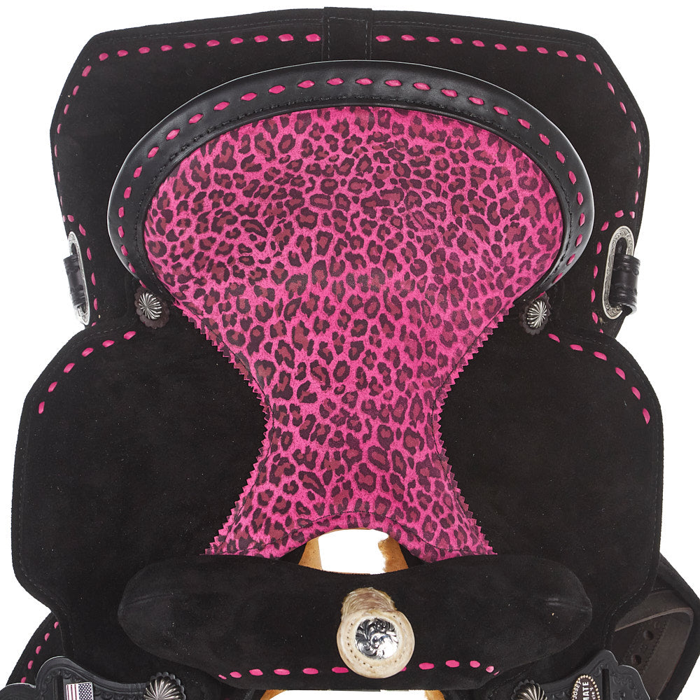 ⌘ Porte-Bonheur ⌘ Circle Y Saddlery Josey Mitchell 14in Hot Pink Cheetah Wide Barrel Sad
