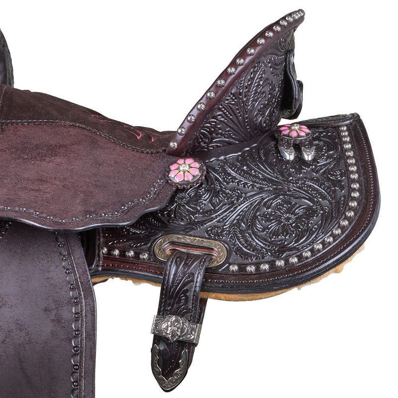 Circle Y Saddlery Ultimate Cash Chocolate and Pink 13.5in Barrel Saddle