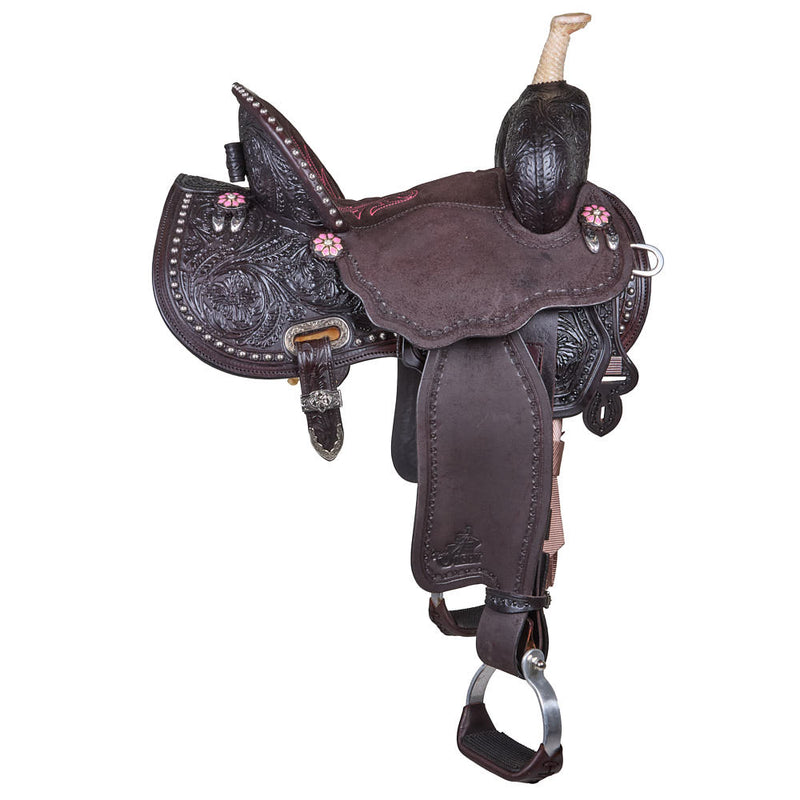 Circle Y Saddlery Ultimate Cash Chocolate and Pink 13.5in Barrel Saddle