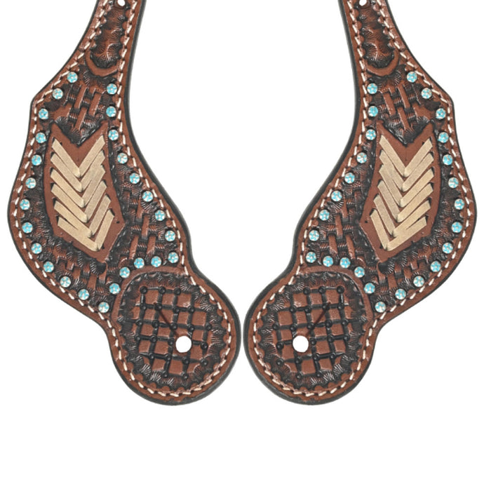 Rafter T Ranch Company Ladies Turquoise Stone Basket Stamp Spur Straps