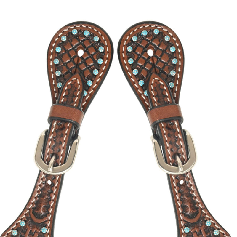 Rafter T Ranch Company Ladies Turquoise Stone Basket Stamp Spur Straps