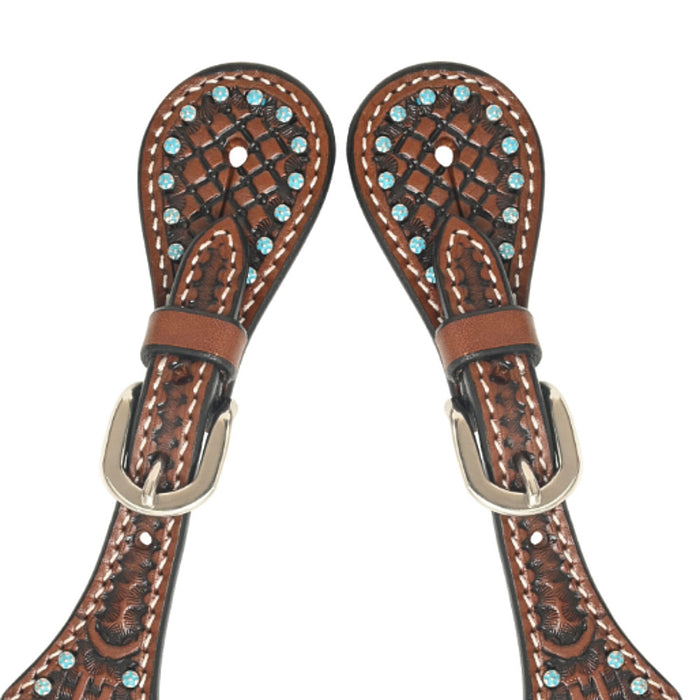 Rafter T Ranch Company Ladies Turquoise Stone Basket Stamp Spur Straps