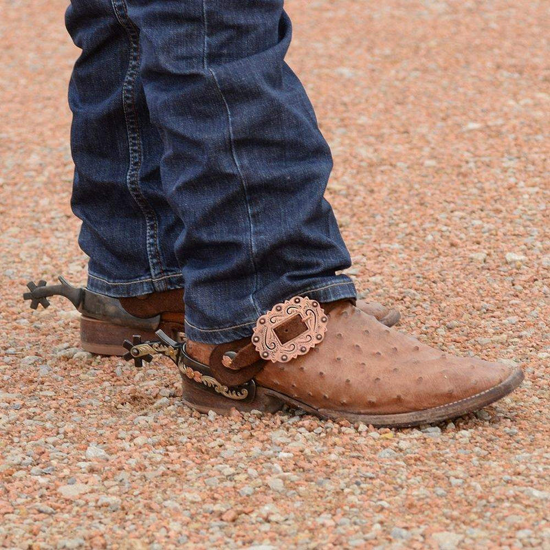 Martin Saddlery Chocolate Roughout Leather Men's Spur Straps with Copper Cart Buckle