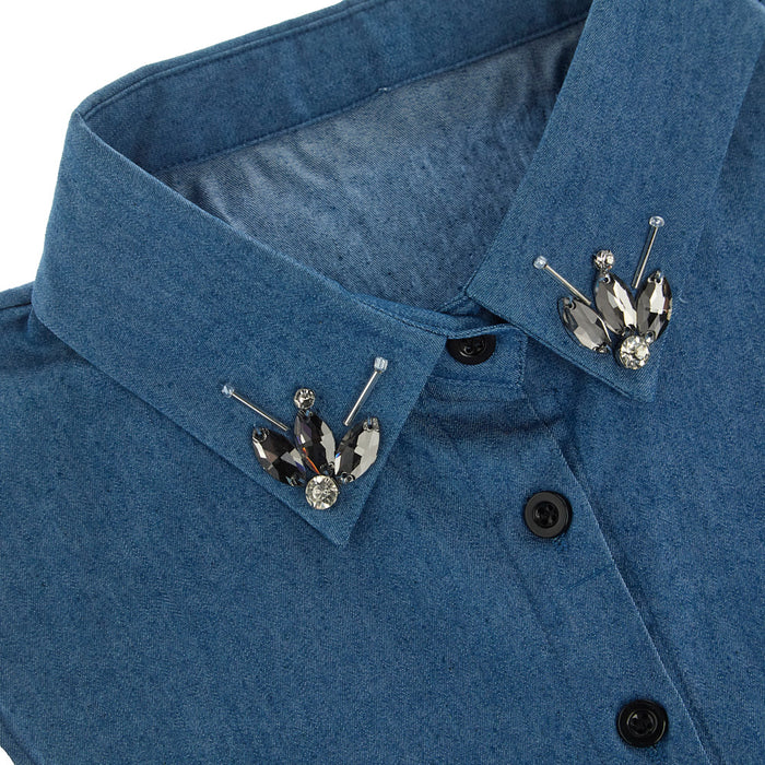 Summer Tees Women's Denim Jewel Corporate Collar