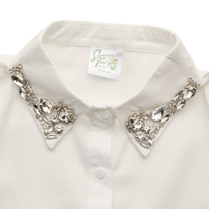 Summer Tees Women's White Jewel Corporate Collar