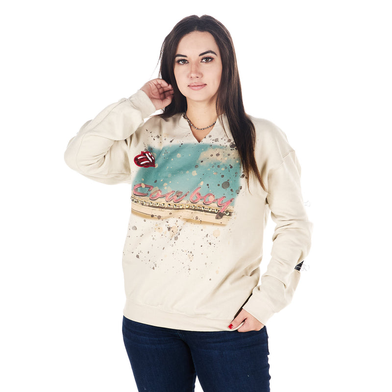Summer Tees Womens Tee Cream Long Sleeve Cowboy Neon Tee