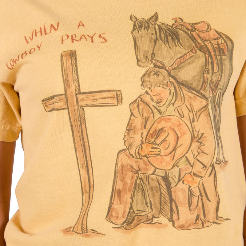 Summer Tees Women's Mustard When A Cowboy Prays Tee Shirt
