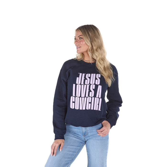 Summer Tees Navy Jesus Loves A Cowgirl Sweatshirt