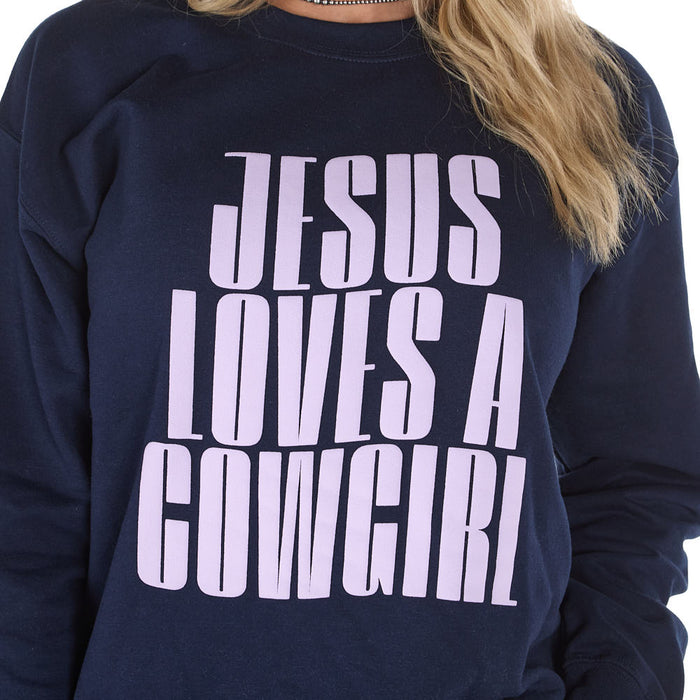 Summer Tees Navy Jesus Loves A Cowgirl Sweatshirt