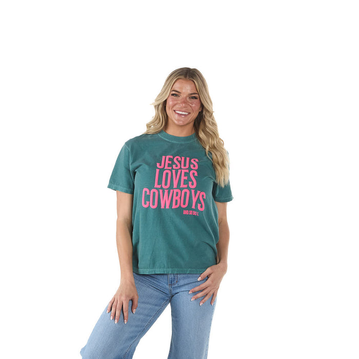 Summer Tees Emerald Jesus Loves Cowboys Tee Shirt