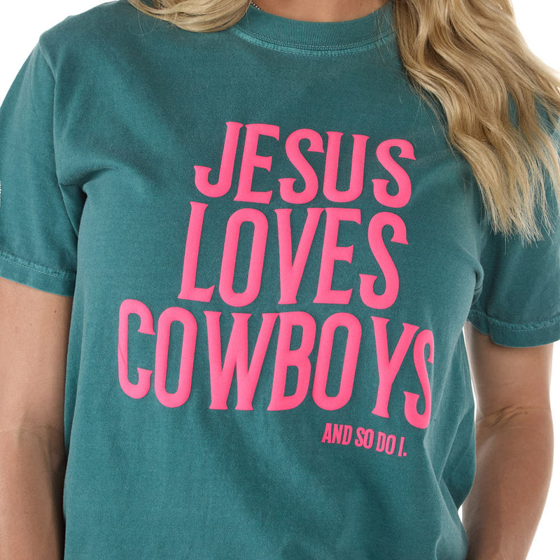 Summer Tees Emerald Jesus Loves Cowboys Tee Shirt