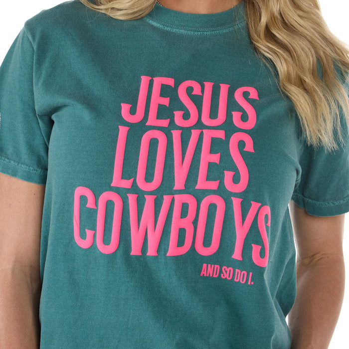 Summer Tees Emerald Jesus Loves Cowboys Tee Shirt