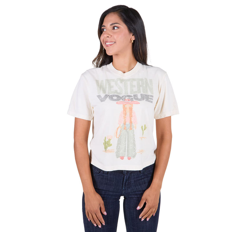 Summer Tees Women's Khaki Cowgirl Cropped Tee Shirt