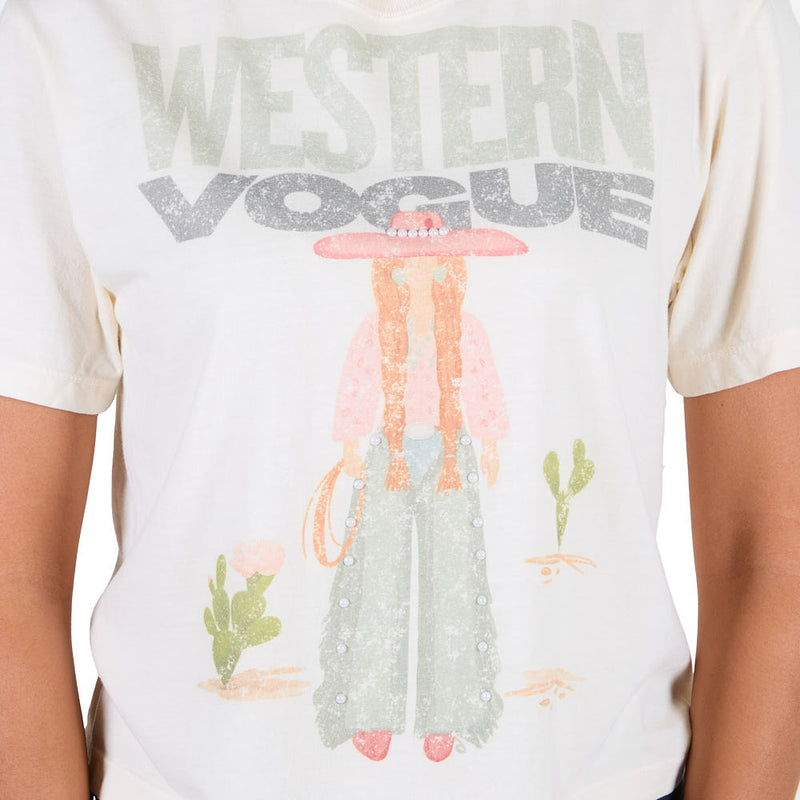 Summer Tees Women's Khaki Cowgirl Cropped Tee Shirt