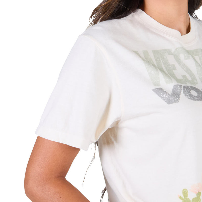 Summer Tees Women's Khaki Cowgirl Cropped Tee Shirt