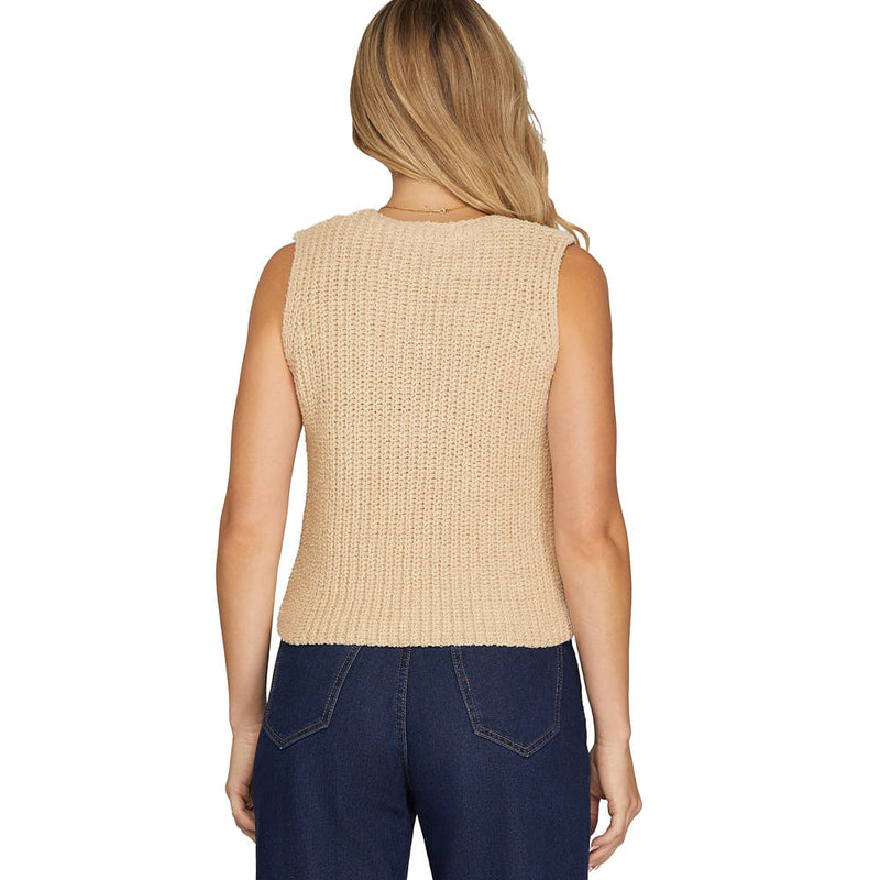 She & Sky Women's Taupe Shell Button Sweater Vest