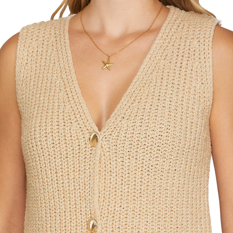 She & Sky Women's Taupe Shell Button Sweater Vest