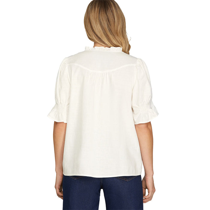She & Sky Women's Off White Short Sleeve Top