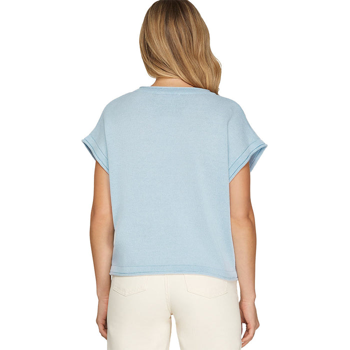 She & Sky Women's Light Blue Lemon Print Top