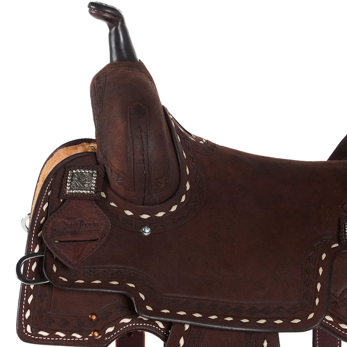 Scott Thomas Custom Saddles 14.5in Chocolate Roughout Diamond Buckstitch Flex Tree Barrel Saddle