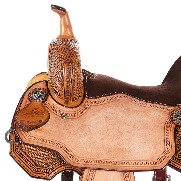 Scott Thomas Custom Saddles 14.5in 1/2 Breed Geometric Mini Basket Stamp Barrel Saddle