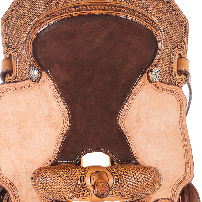 Scott Thomas Custom Saddles 14.5in 1/2 Breed Geometric Mini Basket Stamp Barrel Saddle