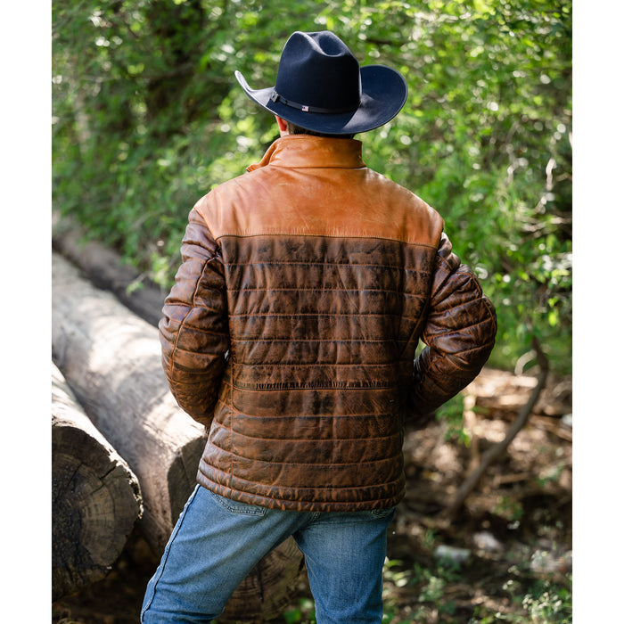 STS Ranchwear Men's Leather Clyde Tobacco Puffer Jacket