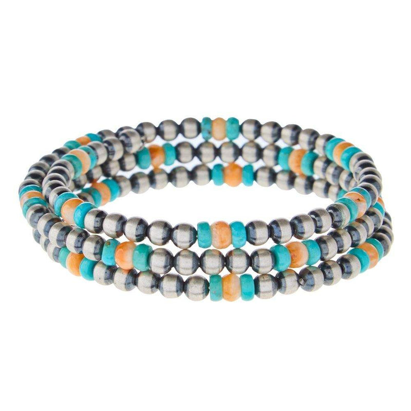 NRS Sterling Pearl and Turquoise Coil Bracelet