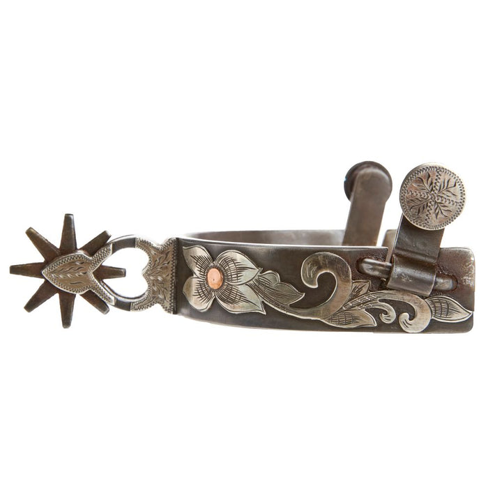 White`S Bits And Spurs Silver Floral 1in Band 8pt Rowel Spurs