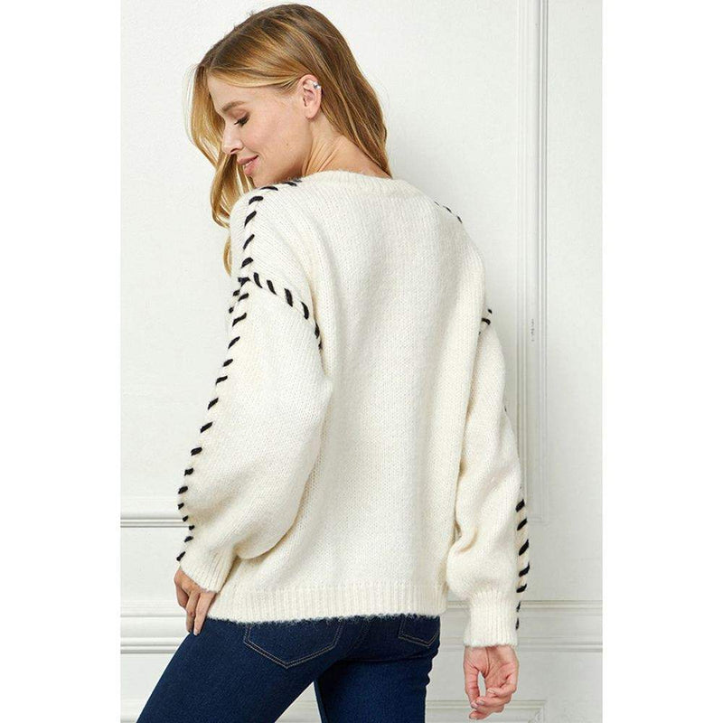 See And Be Seen Women's Cream Stitch Detail Oversized Sweater
