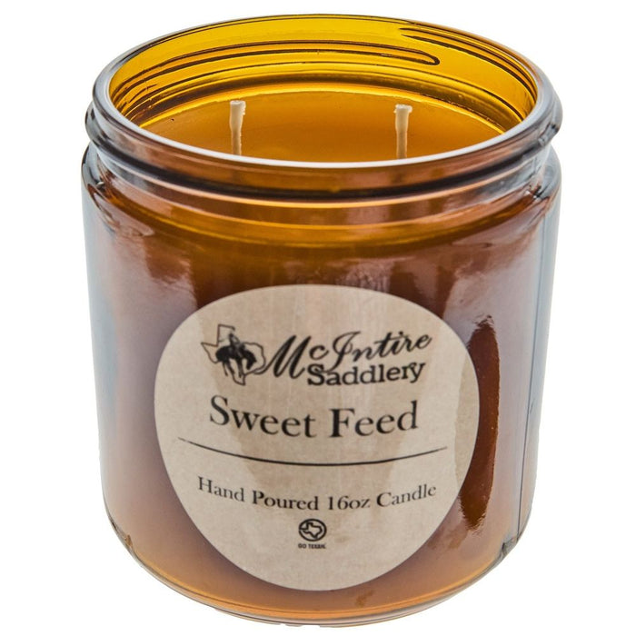 Mcintire Saddlery Sweet Feed 16 oz. Amber Glass Jar Candle