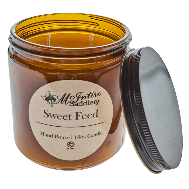 Mcintire Saddlery Sweet Feed 16 oz. Amber Glass Jar Candle