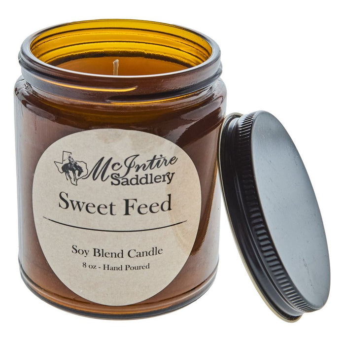 Mcintire Saddlery Sweet Feed 8 oz. Amber Glass Jar Candle