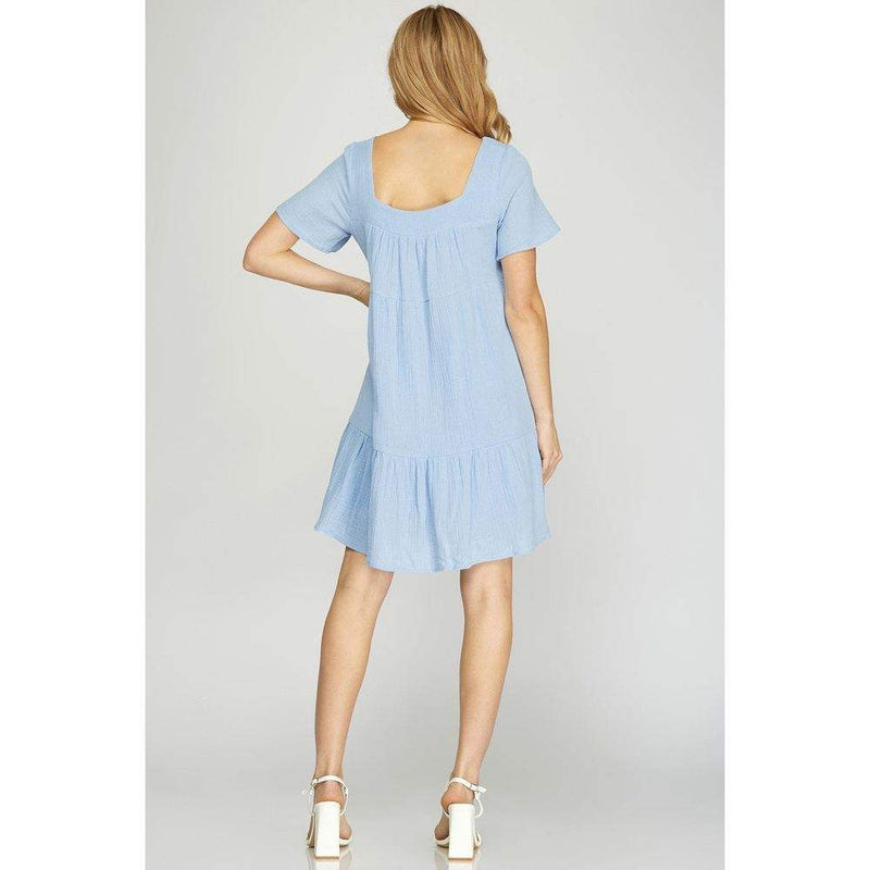 She & Sky Women's Blue Tiered Dress