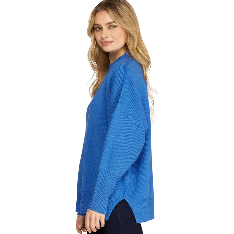 She & Sky Women's Diva Blue Drop Shoulder Oversized Sweater