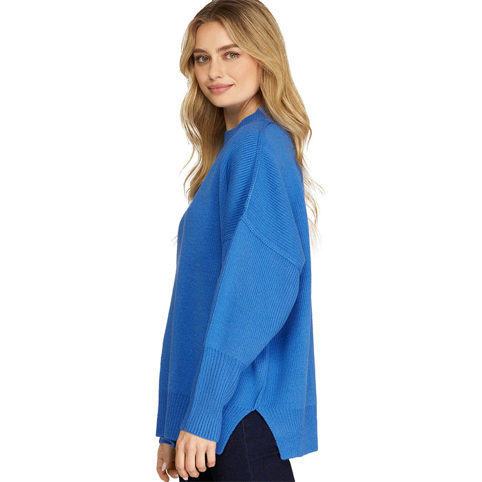 She & Sky Women's Diva Blue Drop Shoulder Oversized Sweater