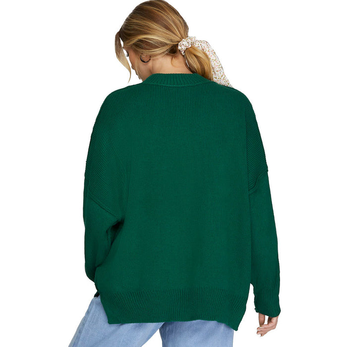 She & Sky Women's Sea Green Drop Shoulder Sweater