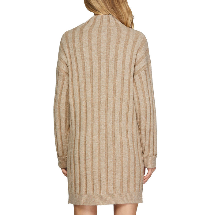 She & Sky Women's Taupe Mock Neck Sweater Dress