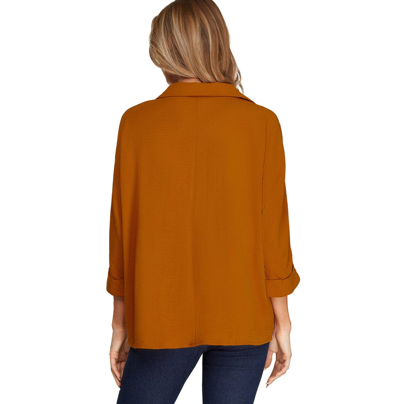 She & Sky Women's Caramel Collard Woven Top