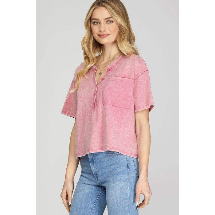 She & Sky Women's Pink Wash Button Top